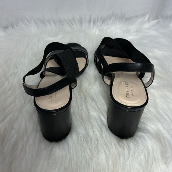Cole Haan Grand Series Black Leather/Elastic Strap Sandals Sz 10 - Picture 4 of 7
